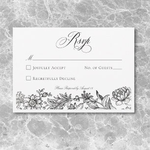 Oude Zwarte & Witte Tapijt Bloem Bruiloft RSVP Kaartje