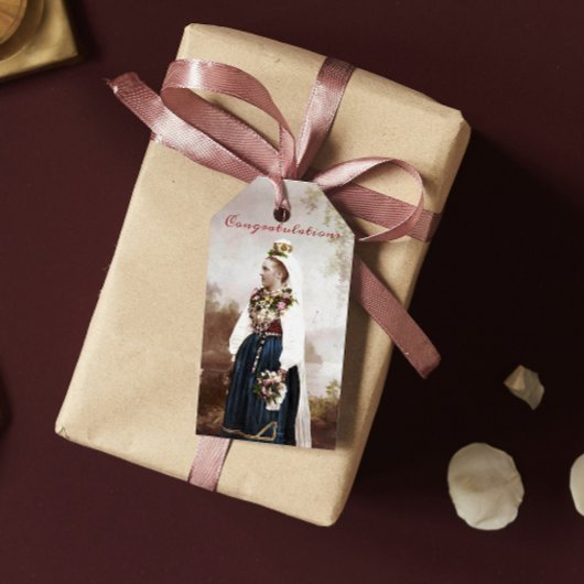 Oude Zweedse traditionele Dalecarlia-huwelijk Cadeaulabel