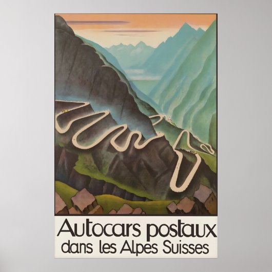Oude Zwitserse Alpen Reisposter Autocars Postaux Poster (Voorkant)