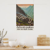 Oude Zwitserse Alpen Reisposter Autocars Postaux Poster (Keuken)