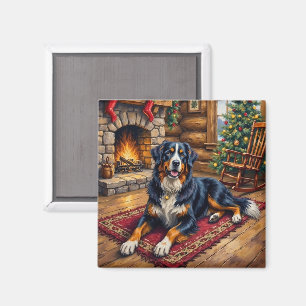 Oude Zwitserse berghond knus Kerstmis chalet  Magneet