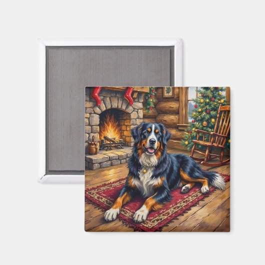 Oude Zwitserse berghond knus Kerstmis chalet Magneet (Voorkant / Achterkant)