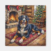 Oude Zwitserse berghond knus Kerstmis chalet Magneet (Voorkant)