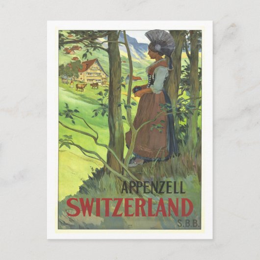 Oude Zwitserse Reisposter Briefkaart (Voorkant)