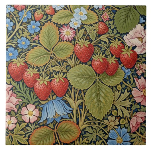 Oudeaardbeien en bloemen  tegeltje (Voorkant)