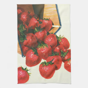Oudeaardse aardbeien in mand, voedsel fruit bessen theedoek