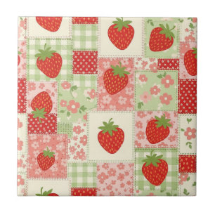 Oudeaardse Aardbeienpicknick Patchwork Patroon Tegeltje