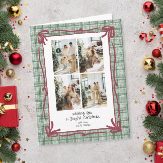 Oudegroene geruite kerstfotokaart kaart