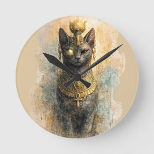 Oudegyptische Bastet Kattengodin Aquarel Kunst Ronde Klok