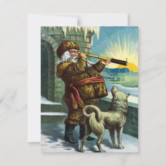 Oudejaars Santa Claus en Husky uitnodiging (Voorkant)