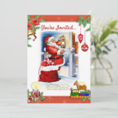Oudejaars Santa Claus Kerstfeest Uitnodiging (Staand voorkant)