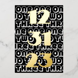 Oudejaarsavond 2023 één twee drie 123123 zwart folie uitnodiging