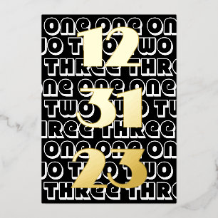 Oudejaarsavond 2023 één twee drie 123123 zwart folie uitnodiging