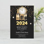 Oudejaarsavond 2023 Gold Champagne Stars Kaart (Staand voorkant)