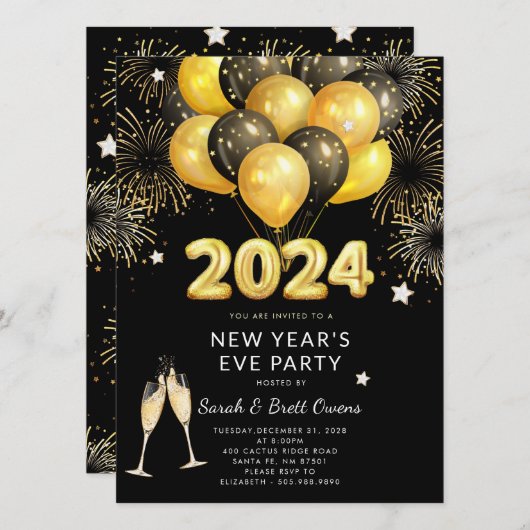 Oudejaarsavond 2023 Gouden ballonnen Vuurwerk Kaart (Voorkant / Achterkant)