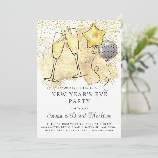 Oudejaarsavond 2024 Champagne Glitter Kaart (Staand voorkant)