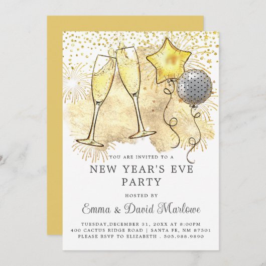 Oudejaarsavond 2024 Champagne Glitter Kaart (Voorkant / Achterkant)