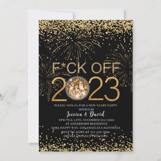 Oudejaarsavond 2024 Gold and BlackInvitation Kaart (Voorkant)