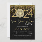 Oudejaarsavond 2024 Gold Glitter Disco Ball Kaart (Voorkant)