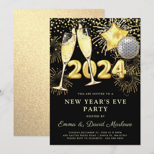 Oudejaarsavond 2024 Gold Glitter Zwart Kaart (Voorkant / Achterkant)