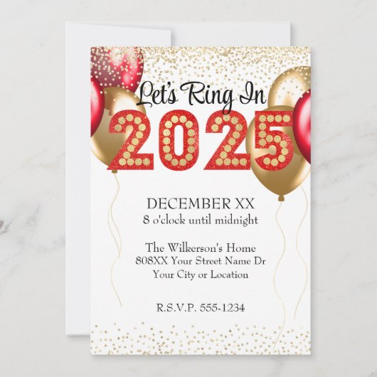 Oudejaarsavond 2025 Feest Rood en Goud Marquee Kaart (Voorkant)