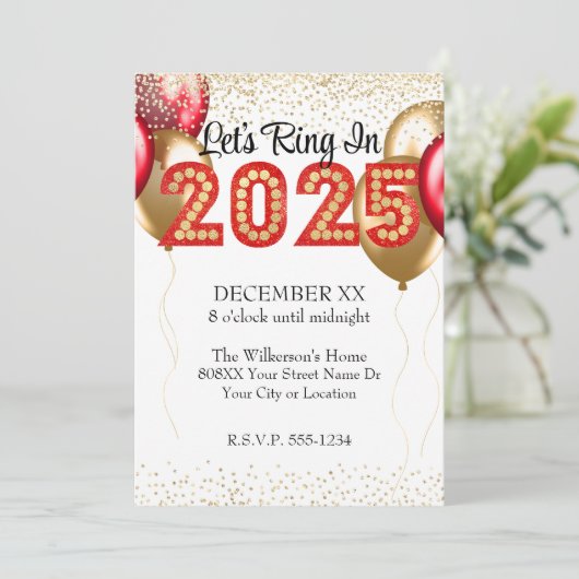 Oudejaarsavond 2025 Feest Rood en Goud Marquee Kaart (Staand voorkant)