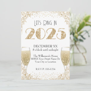 Oudejaarsavond 2025 Gold Glitter Champagne Kaart