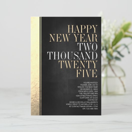 Oudejaarsavond Black & Gold Metallic Edge Party Kaart (Staand voorkant)