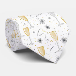 Oudejaarsavond Champagne Vuurwerk Wit Zwart Goud Stropdas