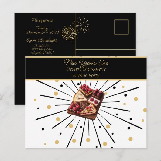 Oudejaarsavond Dessert Charcuterie & Wijnfeest Briefkaart (Voorkant / Achterkant)