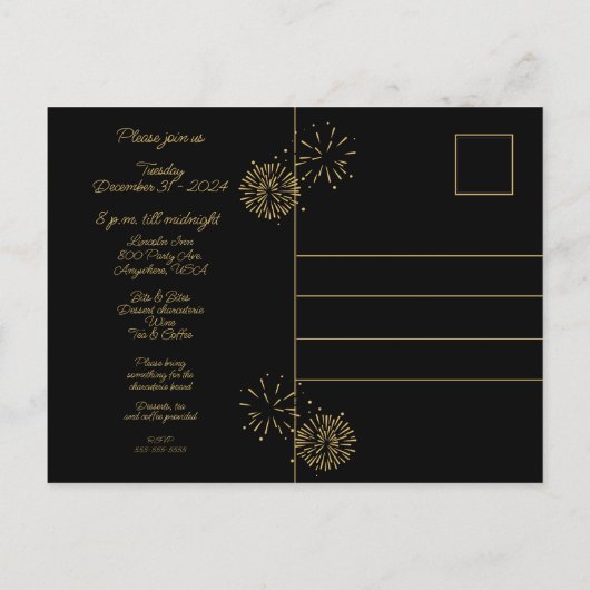 Oudejaarsavond Dessert Charcuterie & Wijnfeest Briefkaart (Achterkant)