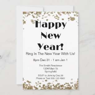 Oudejaarsavond Elegante Gouden Glitter en Wit Kaart
