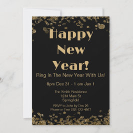 Oudejaarsavond Elegante Gouden Glitter en Zwart Kaart