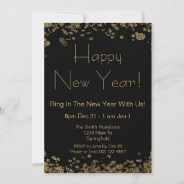 Oudejaarsavond Elegante Zwart-Gouden Glitter Kaart