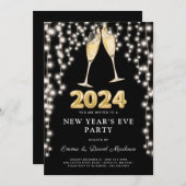 Oudejaarsavond feest 2024 gloeiende snaarlampen kaart (Voorkant / Achterkant)