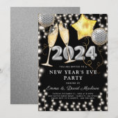 Oudejaarsavond feest 2024 zilveren glitter zwart kaart (Voorkant / Achterkant)