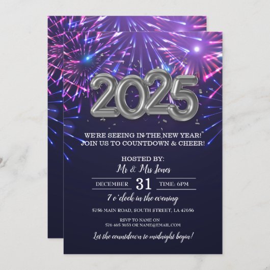 Oudejaarsavond Feest Black Gold Kaart (Voorkant / Achterkant)