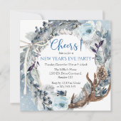 Oudejaarsavond feest, gejuich, blauwe krans fonkel kaart (Voorkant)