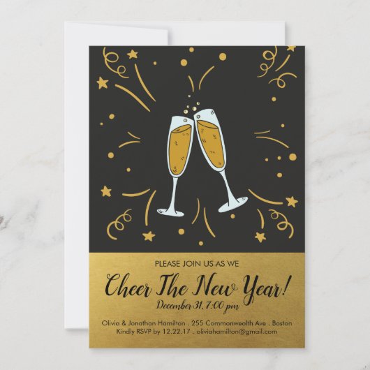 Oudejaarsavond feest Gold Cheer Champagne Toast Kaart (Voorkant)