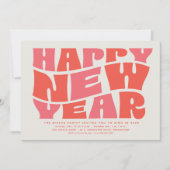 Oudejaarsavond feest leuk trendy retro roze rood kaart (Voorkant)