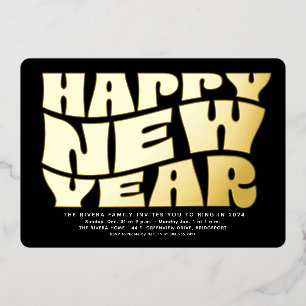Oudejaarsavond feest leuk trendy retro zwart goud folie uitnodiging