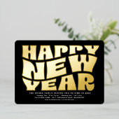 Oudejaarsavond feest leuk trendy retro zwart goud folie uitnodiging (Staand Voorkant)