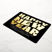 Oudejaarsavond feest leuk trendy retro zwart goud folie uitnodiging (Gedraaid)