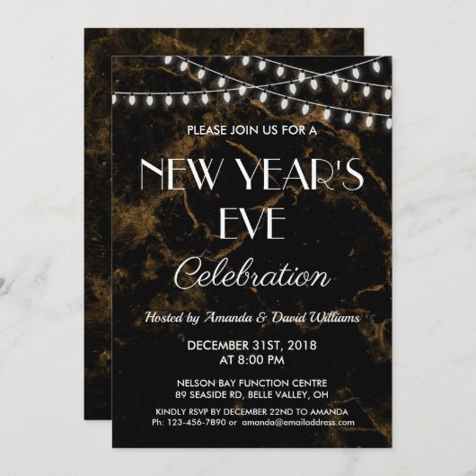 Oudejaarsavond feest licht goud zwart marmer kaart (Voorkant / Achterkant)