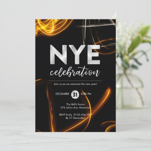 Oudejaarsavond feest licht sprankelaar Uitnodiging (Staand voorkant)