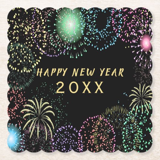 Oudejaarsavond feest vuurwerk viering kartonnen onderzetters (Voorkant)