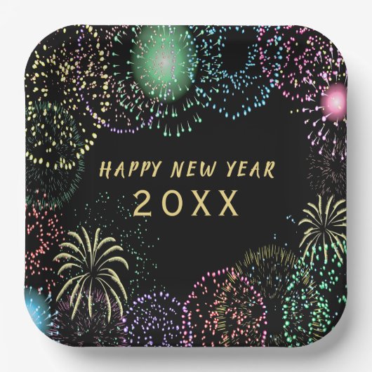 Oudejaarsavond feest vuurwerk viering papieren bordje (Voorkant)