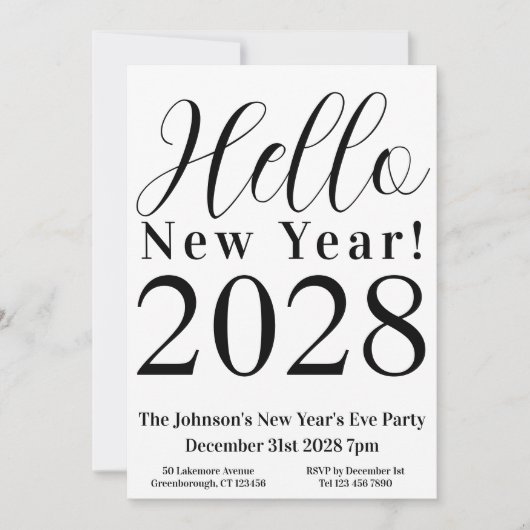 Oudejaarsavond feest zwart-wit kaart (Voorkant)