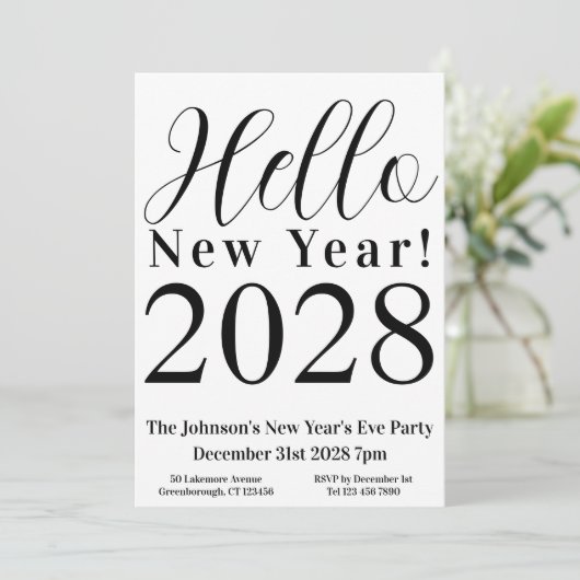 Oudejaarsavond feest zwart-wit kaart (Staand voorkant)