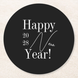 Oudejaarsavond feest zwart-wit ronde kartonnen onderzetter